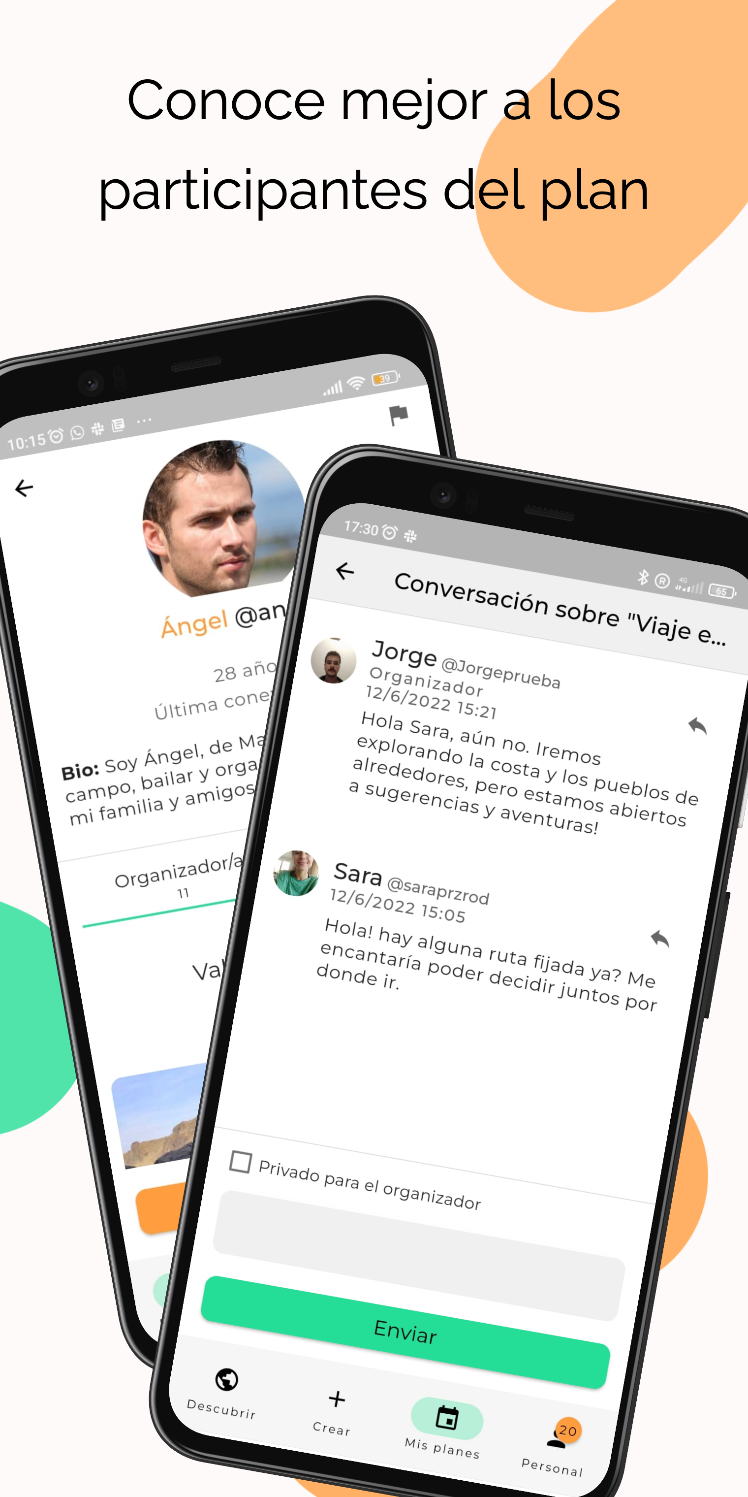 Perfil de usuario con planes y valoraciones en Yendo